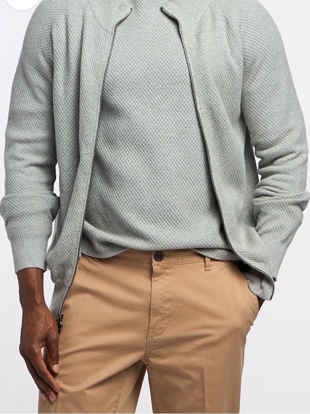 Society Light Gray Knit Zip-Up Sweater